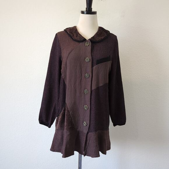 ZOE Sweater Womens Small Oversize Sweatercoat Brown Boho Patchwork Fiber Art - Picture 4 of 9